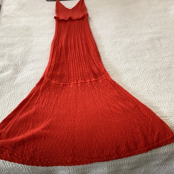 House Of Harlow 1960 Red Knit Maxi Dress With Ruffle Detail & Flared Hem Size S - Picture 3 of 13